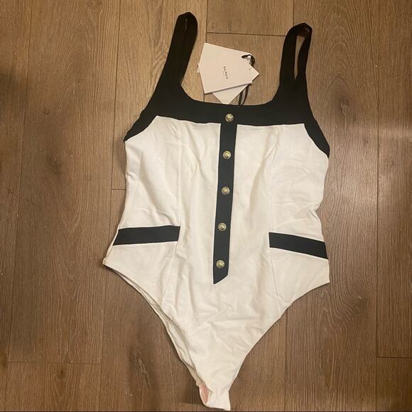 BALMAIN Signature Button Contrast One Piece Swimsuit - Picture 5 of 10